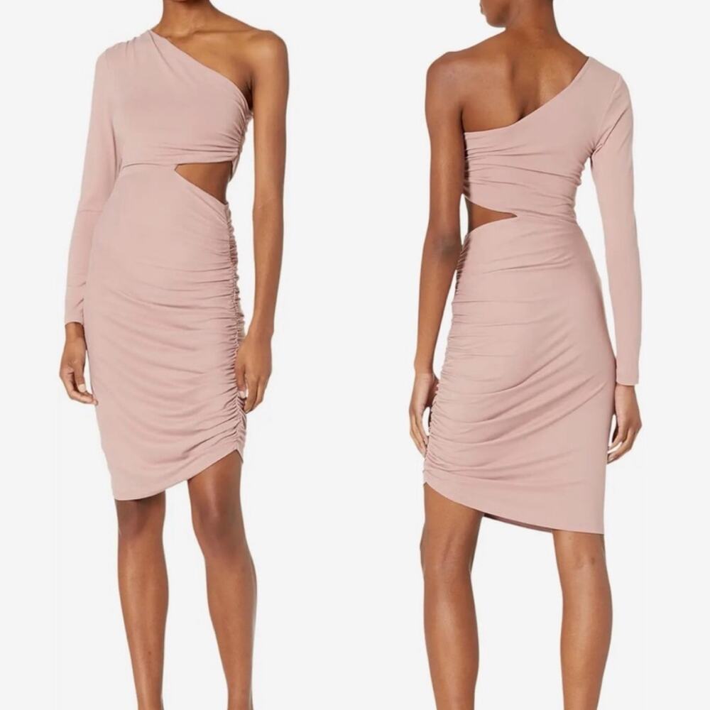 Susana Monaco One Shoulder Cutout Ruched Body-Con Dress, Light Gray, XL - Picture 2 of 7